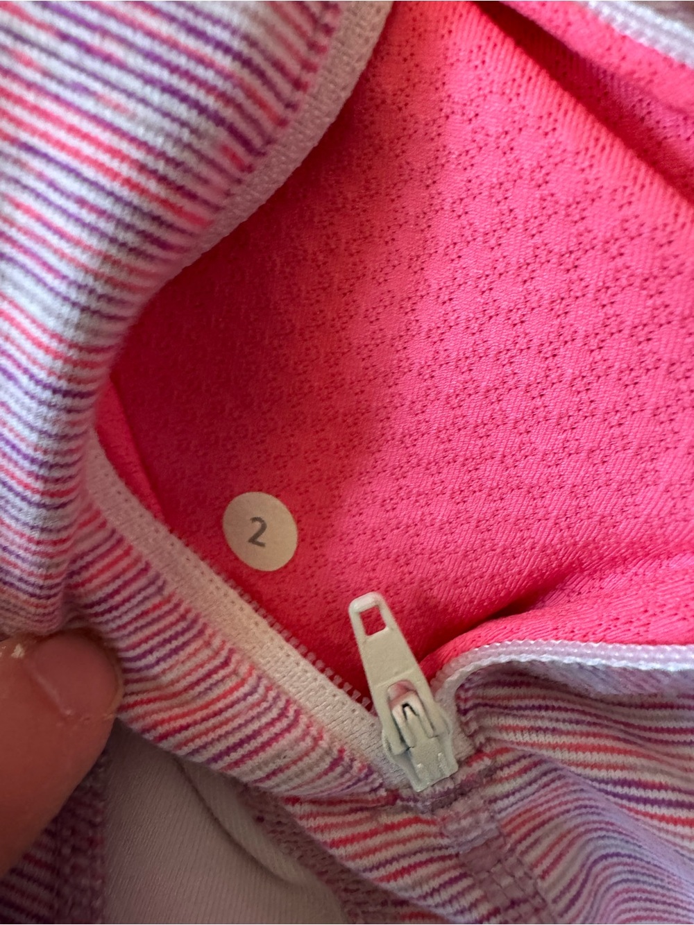 lululemon Scuba Full-Zip Hoodie Striped Pink Purple Size 2 Thumbholes - Picture 5 of 12